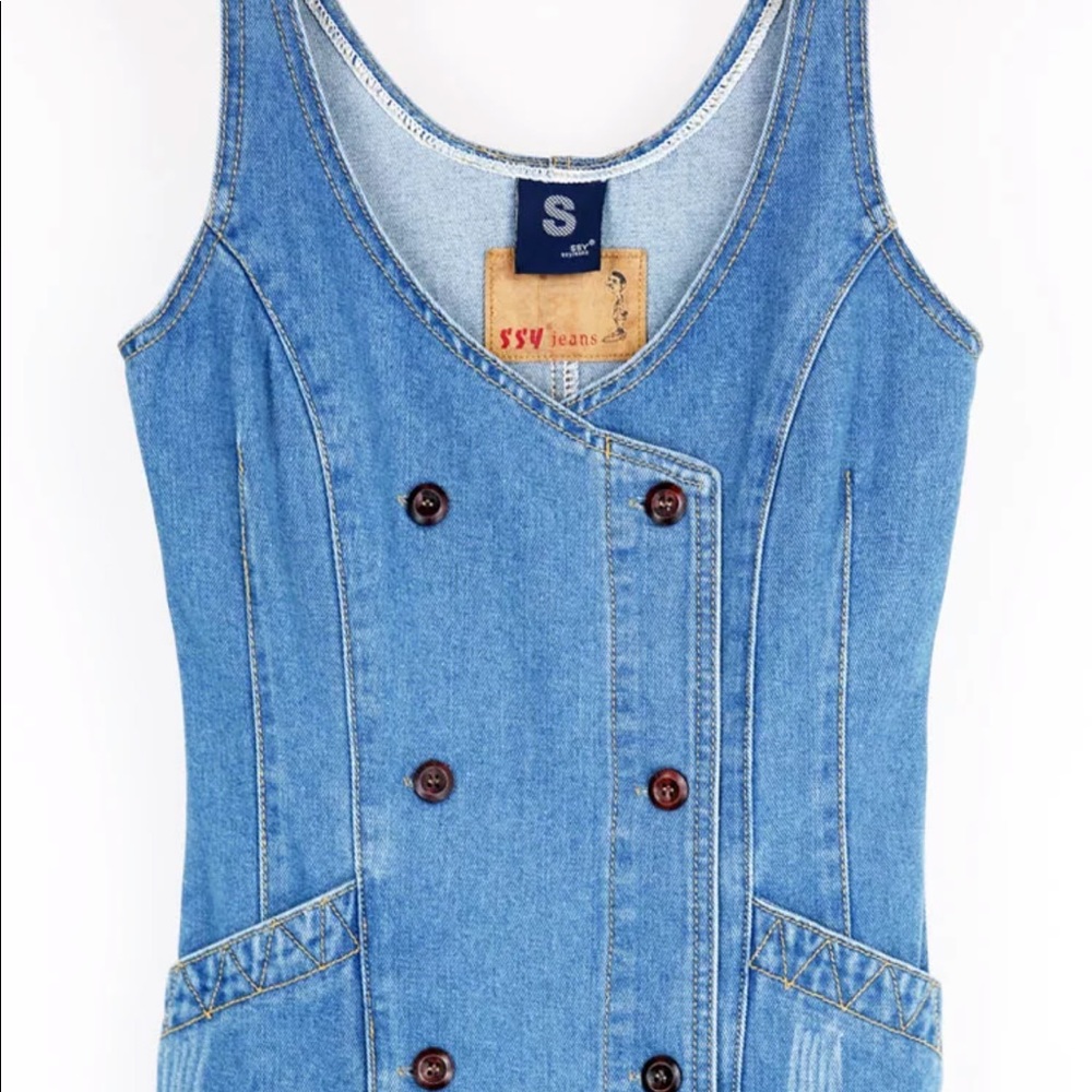 Denim dress pocket button tank vneck sexy chic women’s - Picture 7 of 12